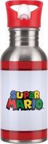 Super Mario Metalen Waterfles met Rietje – Officieel Gelicentieerde Nintendo Drinkfles- Paladone
