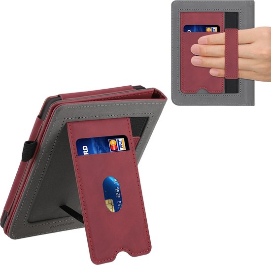 kwmobile e-reader hoesje geschikt voor Kobo Clara HD hoes - E reader flip case van kunstleer - Ereader cover met stand - Brushed Hart design in donkerrood van Merkloos — afbeelding 2