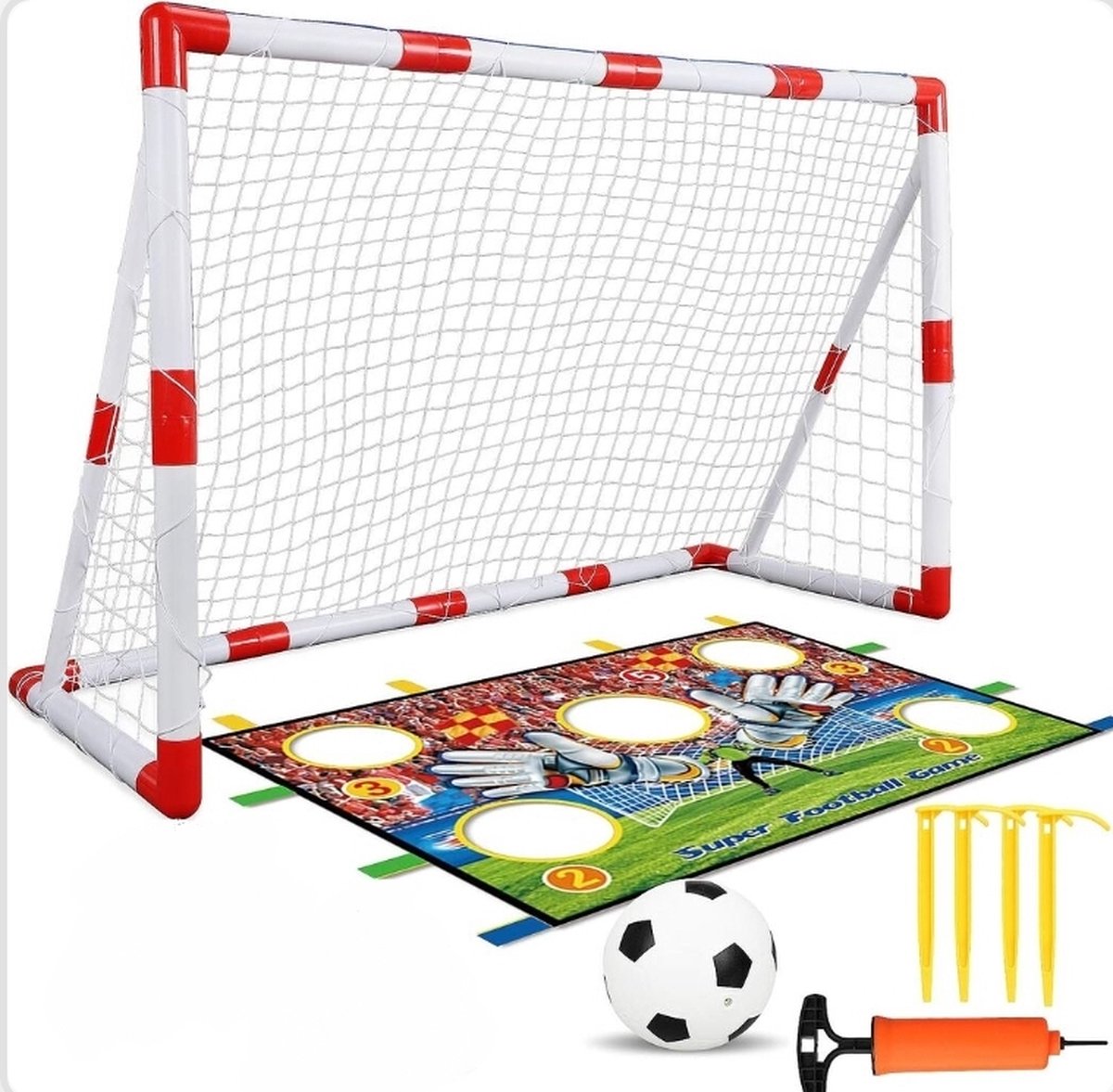 Ilso kinder voetbaldoel - met doelwant - 5 gaten - 116x48x76 cm - training - inclusief bal en ballenpomp - snelle montage - buiten of binnen