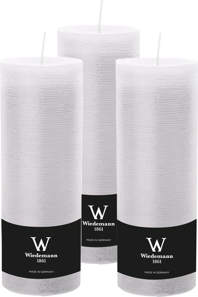 Wiedemann Cilinderkaars/stompkaars - 3x - hoog model - rustieke kaars - wit - 7 x 22 cm - 98 branduren