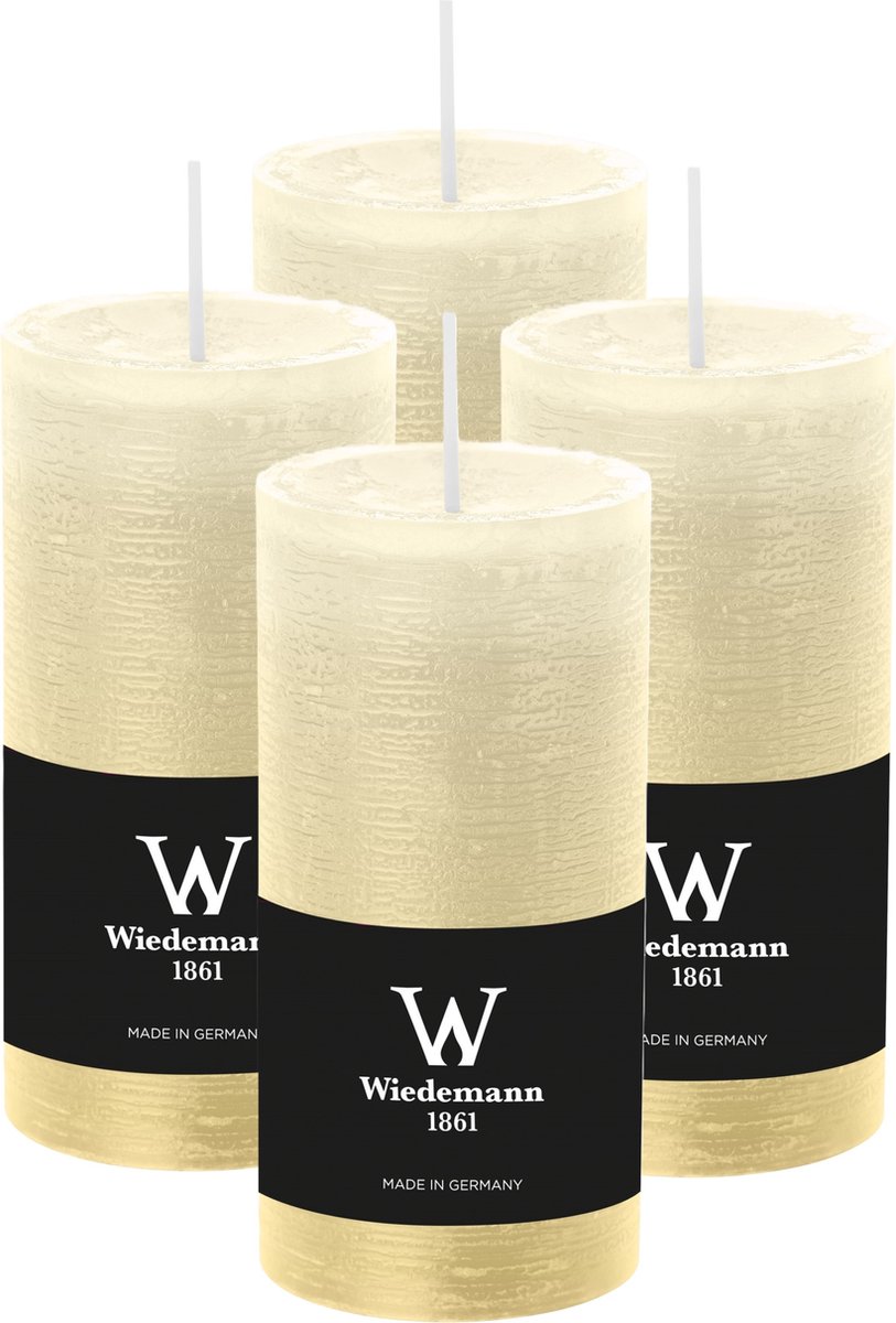 Wiedemann Cilinderkaars/stompkaars - 4x - rustieke kaars - creme wit - 6 x 12 cm - 42 branduren