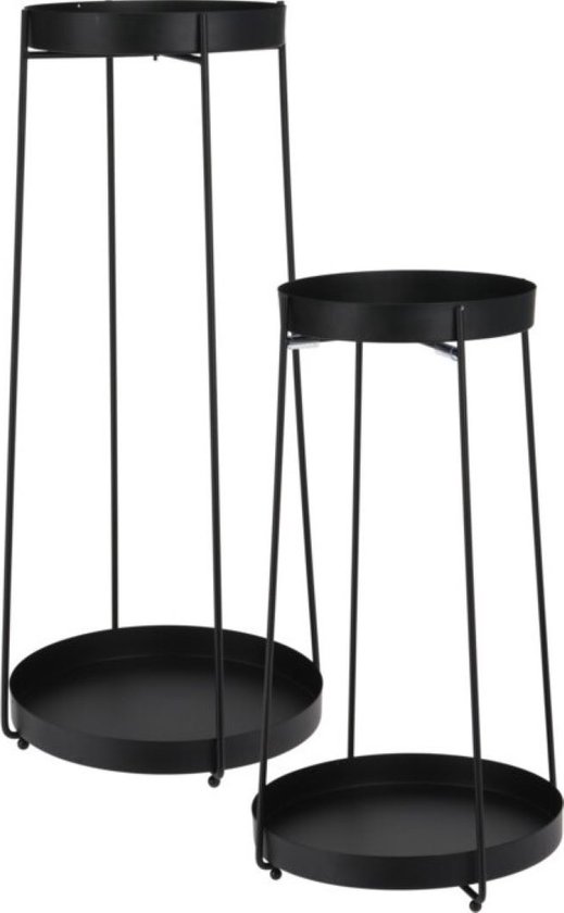 In & Out Deco Plantentafel - Plantenstandaard - Set van 2 - Zwart Metaal - Hoogte 46 en 58 cm