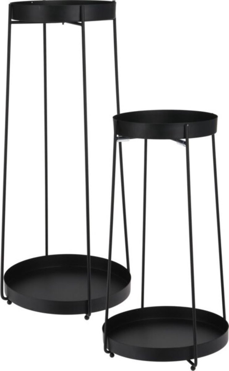 In & Out Deco Plantentafel - Plantenstandaard - Set van 2 - Zwart Metaal - Hoogte 46 en 58 cm