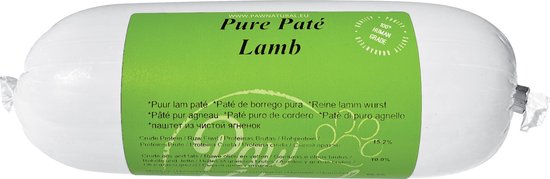 Paw Natural Puur Lam Vlees Paté Natvoer Worst volledig maaltijd Hondenvoer en Kattenvoer 400gr Graan en Glutenvrij. Voor honden kat.