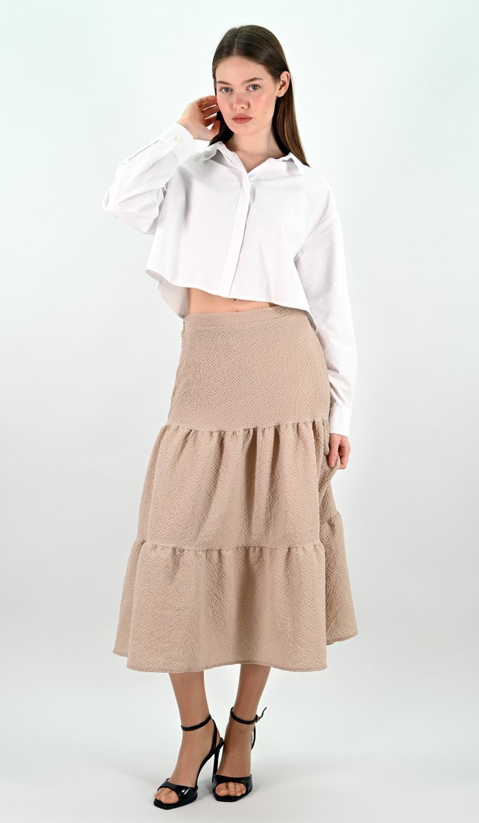 YesMooi - Beige Midi Rok - 3-Lagen Design - XXL (44)