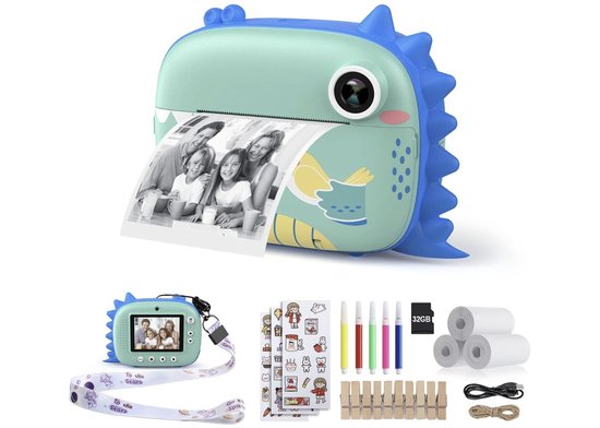Appareil Photo Instantané Pour Enfants - Impression Directe Noir Et Blanc, 1080P, Carte 32 Go, 3 Rouleaux Papier - Cadeau 3-12 Ans