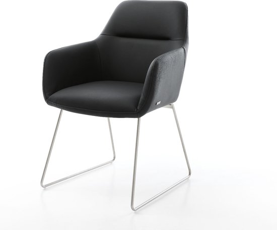 Chaise rembourrée Pejo- Flex slip frame acier inoxydable cuir noir