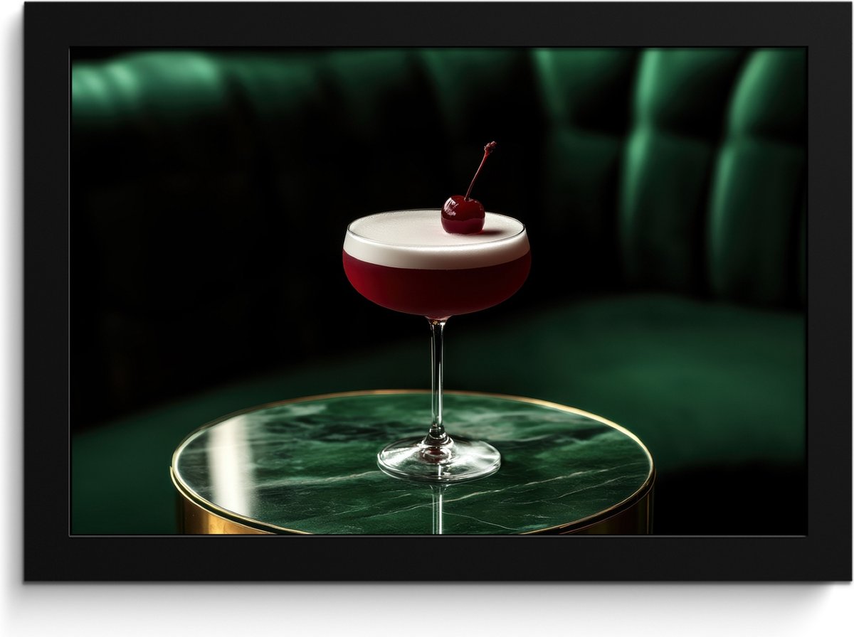FrameYourWall Fotolijst inclusief poster - Posterlijst 30x20 cm - Posters - Kers - Cocktail - Rood - Marmer - Foto in lijst - Keuken decoratie muur - Wanddecoratie accessoires - Muurdecoratie - Schilderijen