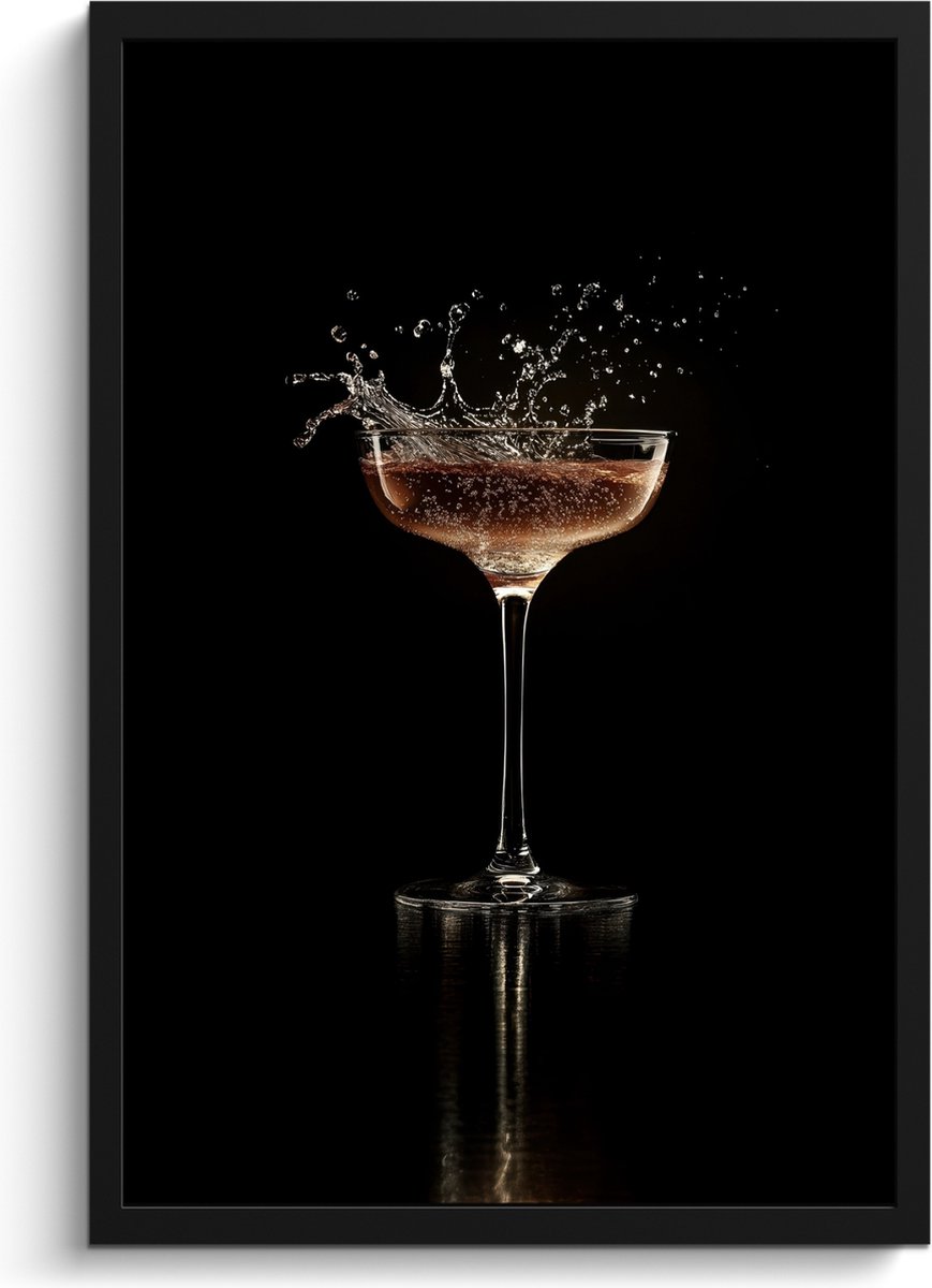 FrameYourWall Fotolijst inclusief poster - Posterlijst 40x60 cm - Posters - Cocktail - Zwart - Spetters - Glas - Foto in lijst - Keuken decoratie muur - Wanddecoratie accessoires - Muurdecoratie - Schilderijen Cocktail - Spetters