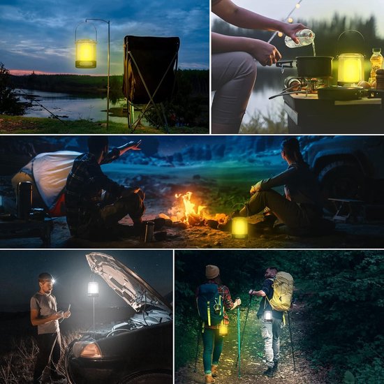 Madame Lampe de camping Jones LED 2600 mAh rechargeable - 3 niveaux de luminosité dimmable IP44 étanche - avec crochet et câble de chargement USB C pour le camping, la randonnée, les coupures de courant - les urgences, etc.