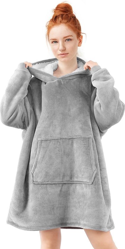 Zoem - Fleece deken met mouwen Licht grijs - sweater - met sokken - 280 gsm - Snuggle Hoodie