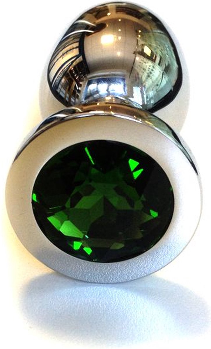 Goedkoopste Buttplug RVS met groen kristal - small