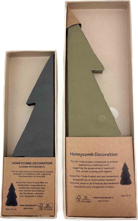 Sapin de Noël en papier - hauteur 30 cm - vert olive à paillettes