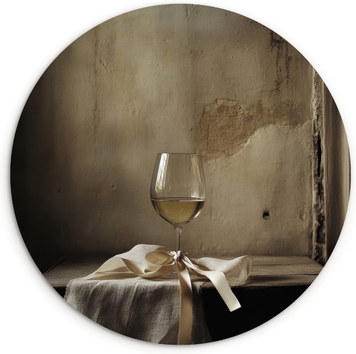 WallCircle Wandcirkel 30x30 cm - Muurcirkel Strik - Beige - Witte - Wijn - Muurdecoratie woonkamer - Wanddecoratie keuken - Kamer decoratie accessoires - Ronde schilderijen
