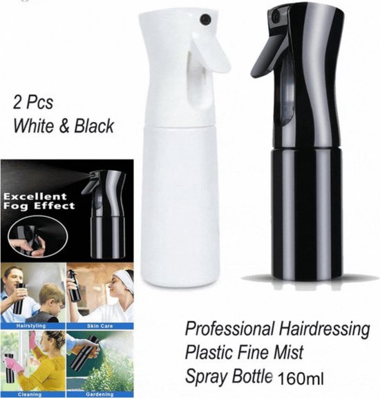 Sibel Extreme Mist Verstuiver 160ml Zwart en Wit| Professional Hairdressing Plastic Fine Mist Spray Bottle - 2 stucks