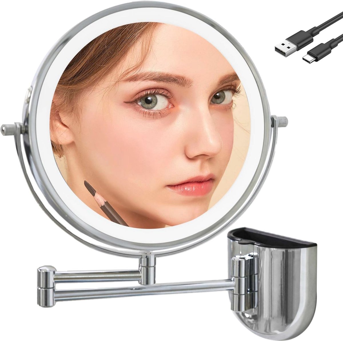 Goedkoopste Wandgemonteerde Make-up Spiegel met Verlichting en 10x Vergroting - LED Oplaadbaar