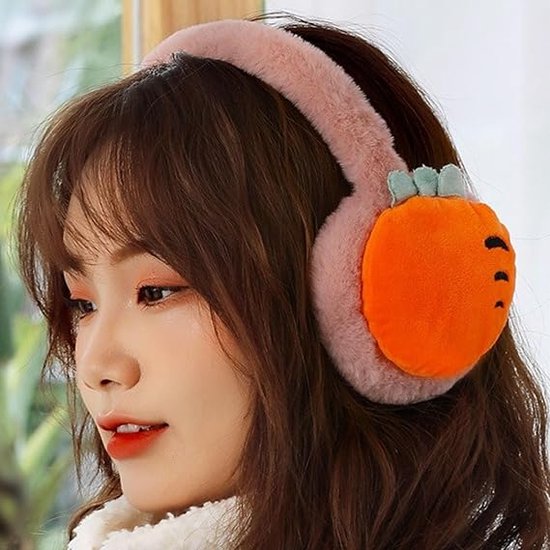 Cache-oreilles - 2 pièces - Cache-oreilles - Cache-oreilles en peluche - Cache-oreilles carotte - Cache-oreilles fraise - Cache-oreilles d'hiver - Pliable - Couvre-chef - Coupe-vent - Protection chaude - Accessoires d'hiver - Cadeau de Noël - Rose