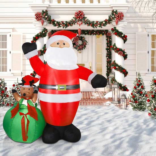 HOMCOM Opblaasbare Kerstman Op Een Motor 150 Cm LED Met Blower Kerstfeest Kerstdecoratie Polyester Wit Rood Groen 153 X 55 2303743395