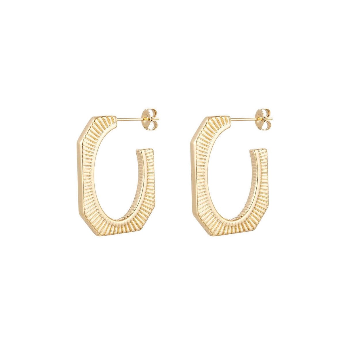 Yehwang - oorbellen goud gestreept - stainless steel - kadotip