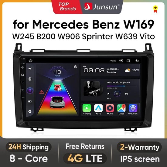 2G 32G Android 13 Autoradio für Mercedes Benz A/B/V Class B200 W245 W169 W639 W906 Sprinter mit Carplay Android Auto 9 Zoll Radio mit Bluetooth Mirror Link WiFi GPS SWC FM/RDS Rückfahrkamer