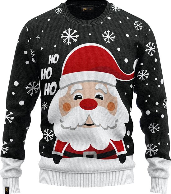 JAP Christmas Kersttrui (maat 2XL) - 100% Gerecycled - Kriebelt niet - Kerstcadeau volwassenen - Foute Kersttrui dames en heren XXL - Kerstman - Zwart