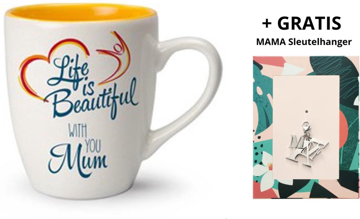 Life is beautiful with you MUM Mok + GRATIS MAMA sleutelhanger