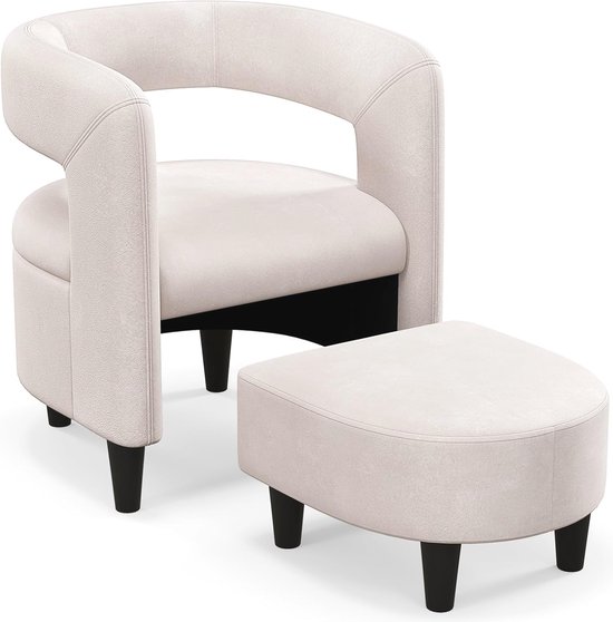 VidaXL Relaxstoel Met Voetenbank - Crèmekleurig - Stof Schommelstoel Lounge Stoel Relaxstoel Tuinstoel Buitenstoel