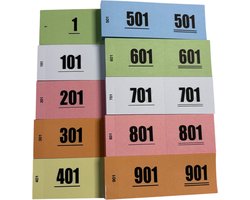 1000 Garderobenummers - gemixte kleuren - Nummerblok - 10 blokjes