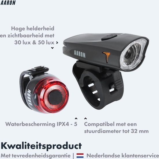 Oplaadbare Fietslampen Set - USB LED Voorlamp en Achterlamp voor Racefietsen, E-Bikes, en Mountainbikes - Waterdicht IPX5/IPX4 — afbeelding 2