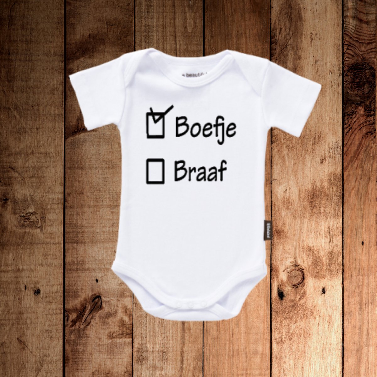 Romper met tekst 'Boefje' of 'Braaf' - Witte baby romper - Maat 62