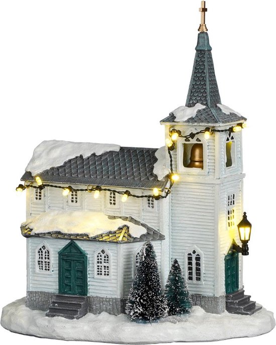 Luville - Wooden church battery operated l20xb14xh22,5cm