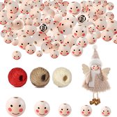 120 Pièces De Perles En Bois Avec Visage, 4 Styles De Perles