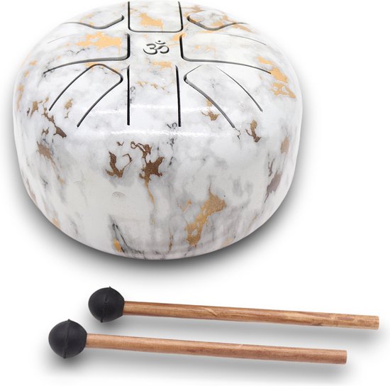 Hapi Drums - Medium Stalen Tong Geluksdrumss Marmer - 17x13cm - Tongue drum - Klankschaal - Handpan - Tong Drum - Klankschalen - Yoga Drum - Steeldrum - Muziektherapie van Hapi Drums — afbeelding 2
