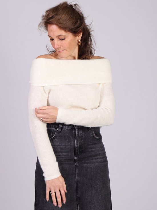 Grace & Mila Oranger trui off-shoulder omgeslagen Off White
