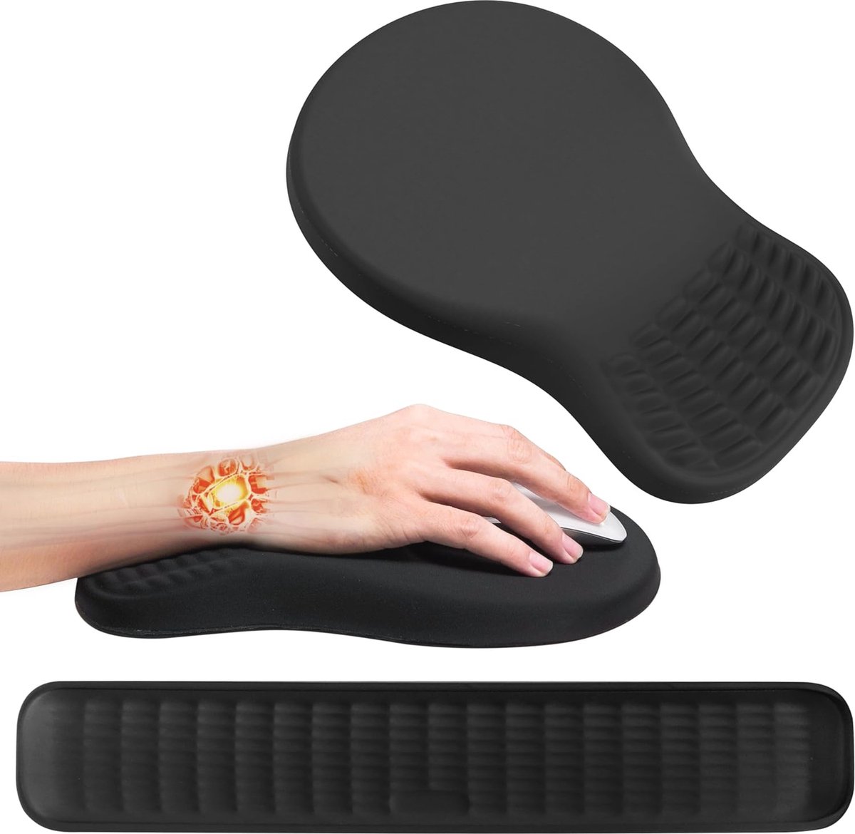 Ergonomische muismat en toetsenbord polssteunset - Zachte traagschuim bureau polssteun voor gaming en kantoor