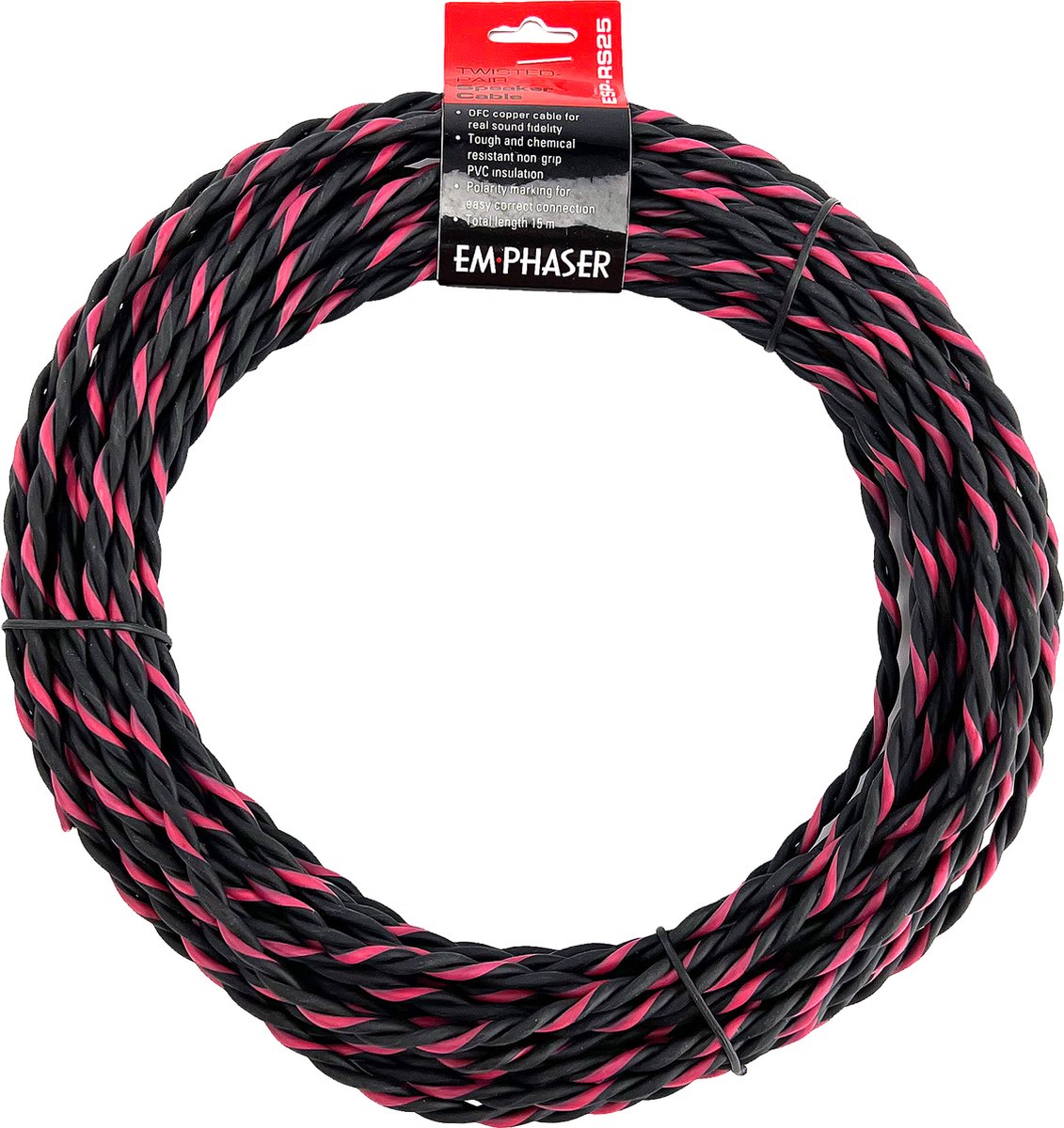 Emphaser ESP-RS25 - Audiokabel - Speakerkabel - 2x 2,5mm2 - Hoge kwaliteit OFC kabels - lengte 15 meter - Getwist rood zwart