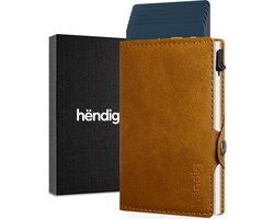 Hëndig Pasjeshouder Mannen - Bruin met rits - 11 pasjes + Brief- & Muntgeld RFID Creditcardhouder - Pasjeshouder Vrouwen - Pasjeshouder Uitschuifbaar - Inc. Luxe Cadeauverpakking