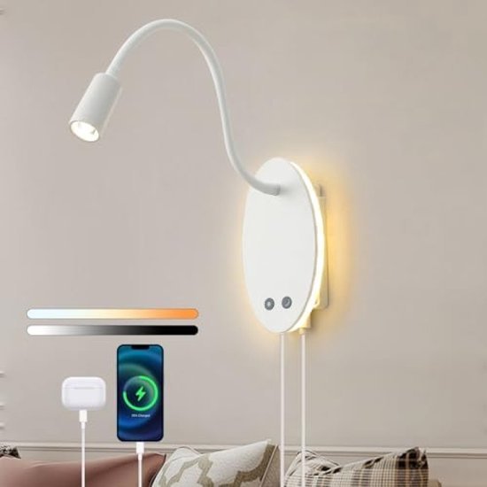 Gouden wandmontage leeslamp LED-bedwandlamp Flexibele zwanenhals wandlamp met drukschakelaar, moderne slaapkamer hoofdeinde leeslamp 3000K Bed zijdecoratie wandspot 3000K Gouden wandmontage leeslamp LED-bedwandlamp Flexibele zwanenhals wandlamp met drukschakelaar, moderne slaapkamer hoofdeinde leeslamp 3000K Bed zijdecoratie wandspot 3000K