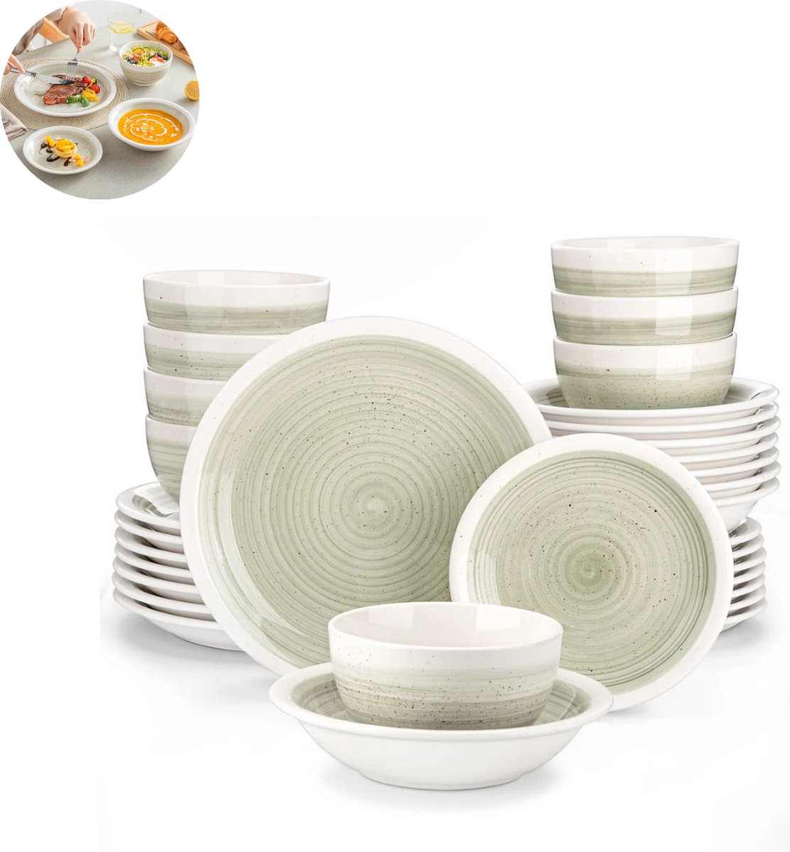 Luxe Serviesset – 32 delig – 8 persoons – Porselein - Bordenset – Dinner platen – Dessertborden - Kommen - Pastabord - Beige