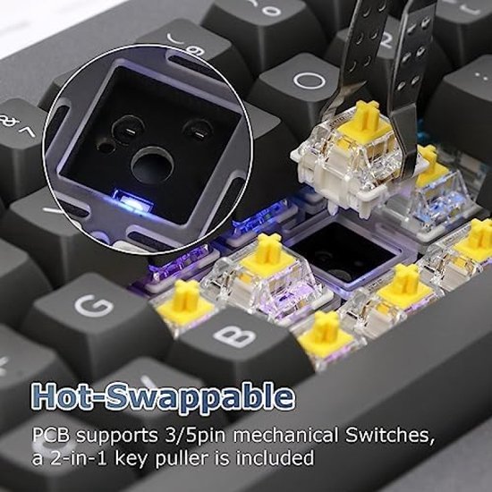 60% Compact Gaming Wit Keyboard, USB Wired Membraan Mini Toetsenbord Met 62- Toetsen, Mechanisch Voelen Keycaps, Optisch Chroma RGB-Verlichting, Ultra-light, UK Layout, PC Laptop Computer Mac