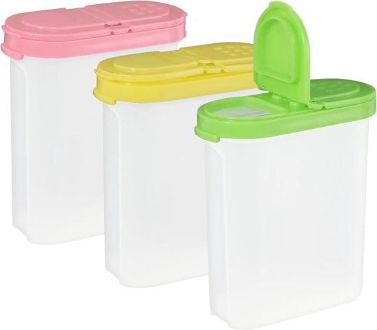 Pinsent Set van 6 transparante kruidenpotjes, BPA-vrije kunststof, dienblad, camping, kruidenbox, zout- en peperstrooier, specerijenbewaarpotjes (kleurrijk
