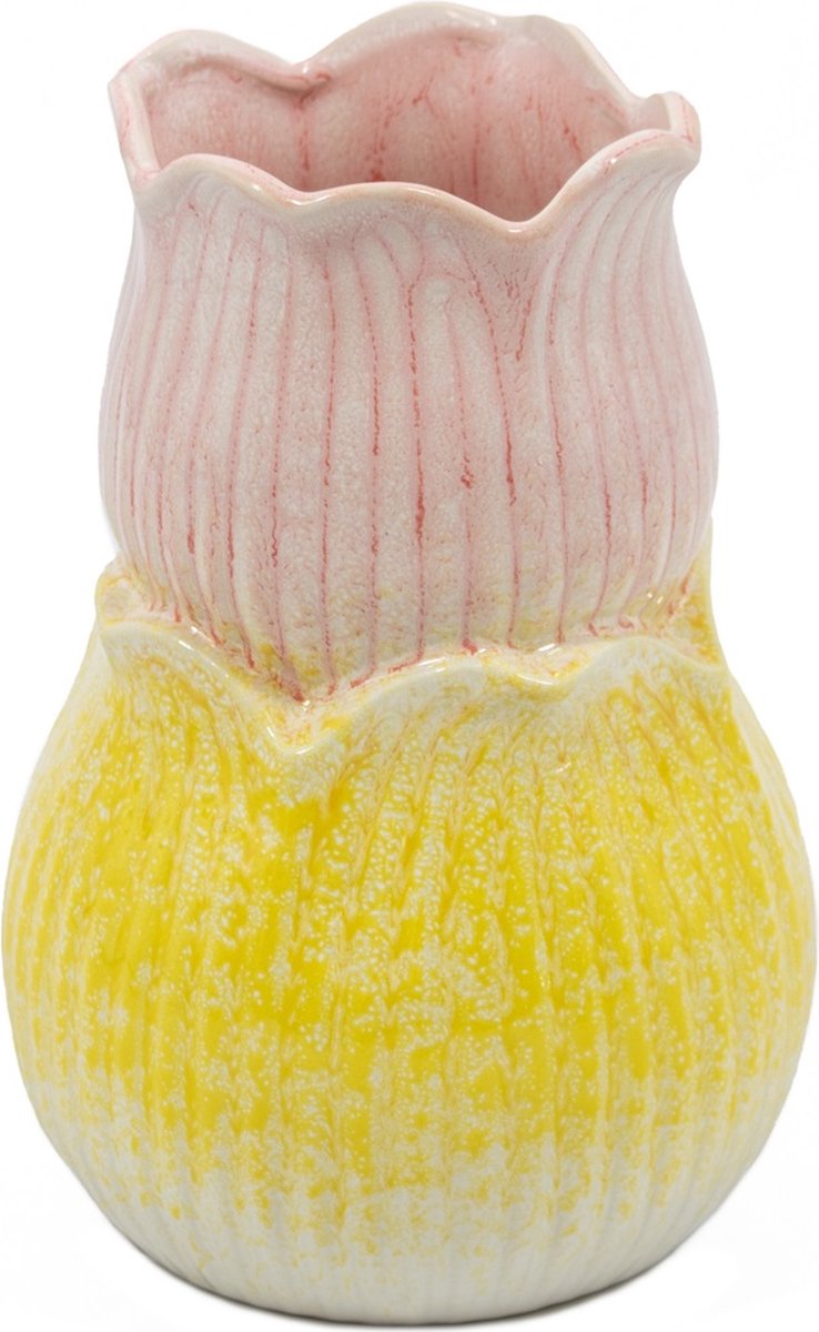 homebound by ky Aardewerk vaas tulp roze | 11,5x11,5x16,5cm | bloemenvaas keramiek bloem roze Multi