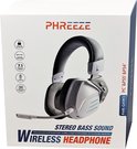 Phreeze GHW3 draadloze gaming headset op de verpakking, met iconen voor 7.1 surround sound en lange batterijduur.
