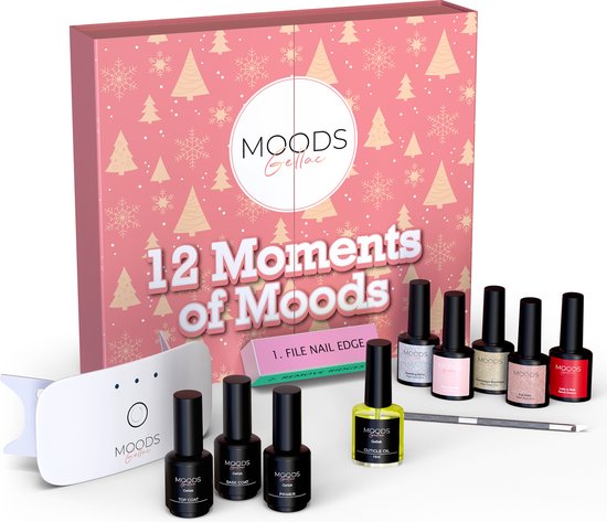 Moods Gellac - 12 Moments of Moods Adventskalender 2024 - Beauty Adventkalender Dames - Cadeau Vrouw - Luxe Giftset - Adventkalenders - Kerstcadeau - Nagelverzorging - Inhoud t.w.v. €100,-