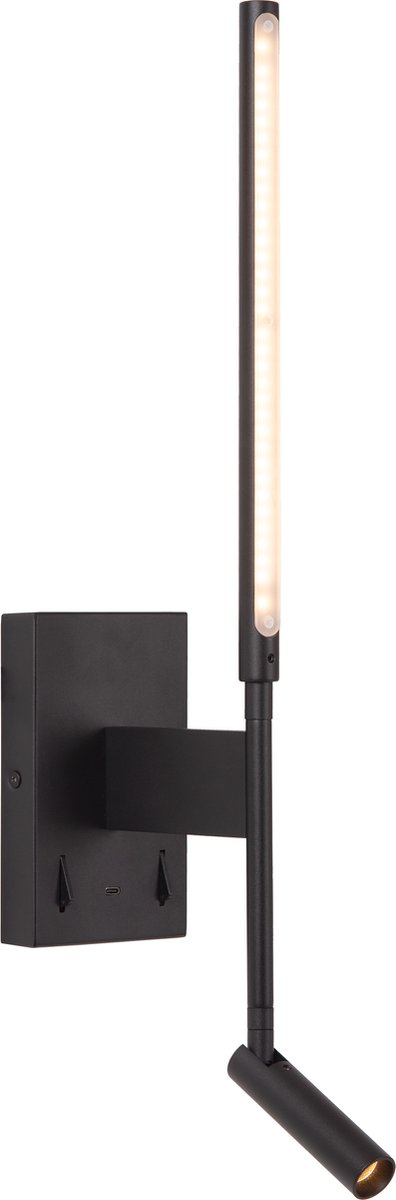 Lucide FINAN - Wandlamp - LED - 2700K - Met USB oplaadpunt - Zwart