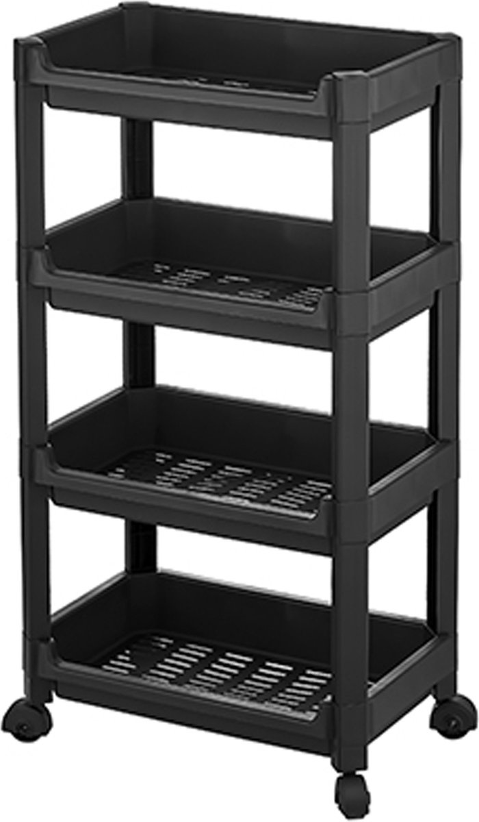 CM keukentrolley/badkamer trolley - op wieltjes - 4-laags - zwart - kunststof - 35 x 22 x 67 cm