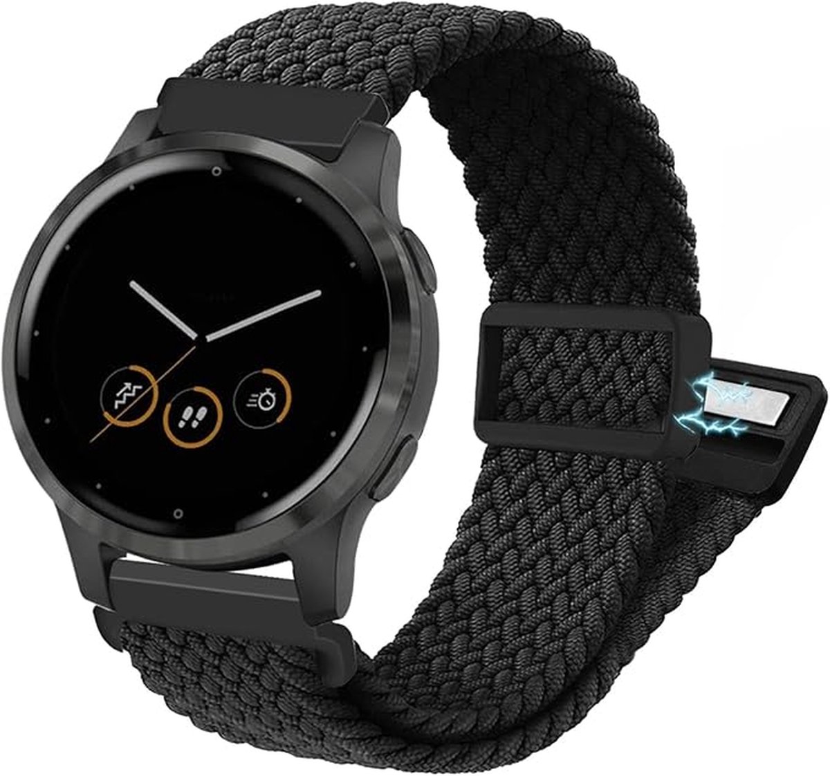 18 mm gevlochten nylon rekbare armband met magneetsluiting voor Garmin Venu 3S - Vivoactive 4S - Vivomove 3S - Venu 2S, zachte strik, elastische polsband horlogeband