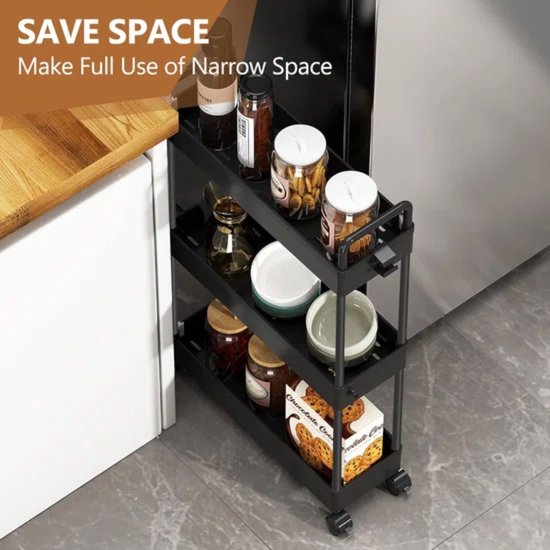 SOLEJAZZ 3-laags opbergtrolley kar uitschuifbare slanke rollende boodschappenkar mobiele opslag rekken organizer voor keuken, badkamer, wasruimte, slaapkamer, smalle plaatsen, kunststof, wit