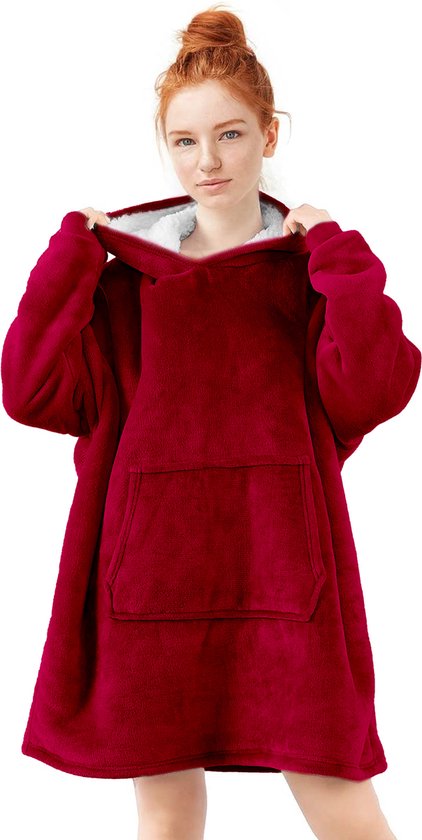 V&L comfortlifestyle - Fleece deken met mouwen - fleece plaid - 280 gsm - Rood - Snuggle Hoodie