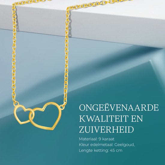 Miore - Collier Cœur en Or jaune - Femme - Or 9 Carats - Bijou hypoallergénique - Collier Pendentif Fait Main